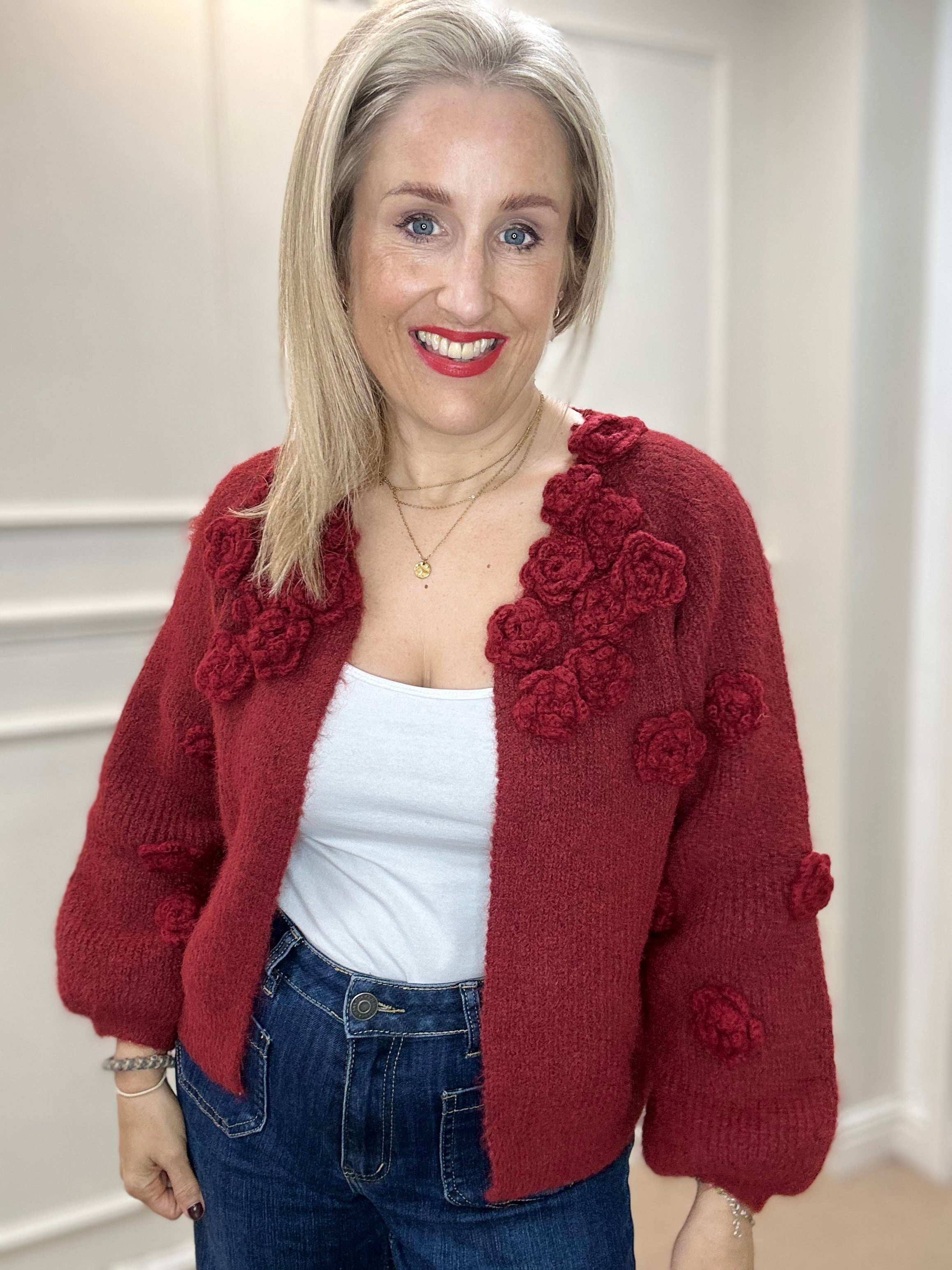 Rosie Knit  Cardigan, Burgundy image 0
