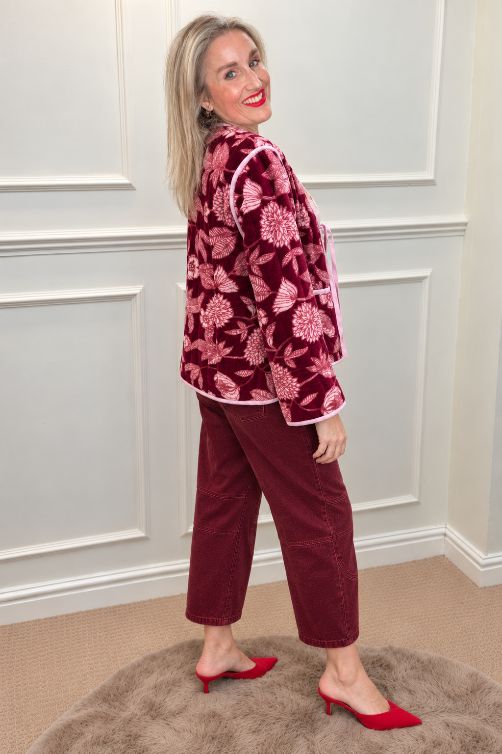 Tie Front Velvet Jacket, Burgundy