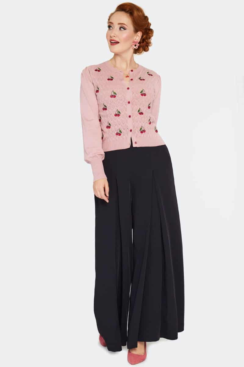 Cherry Embroidered Bell Sleeve Cardigan, Pink image 3