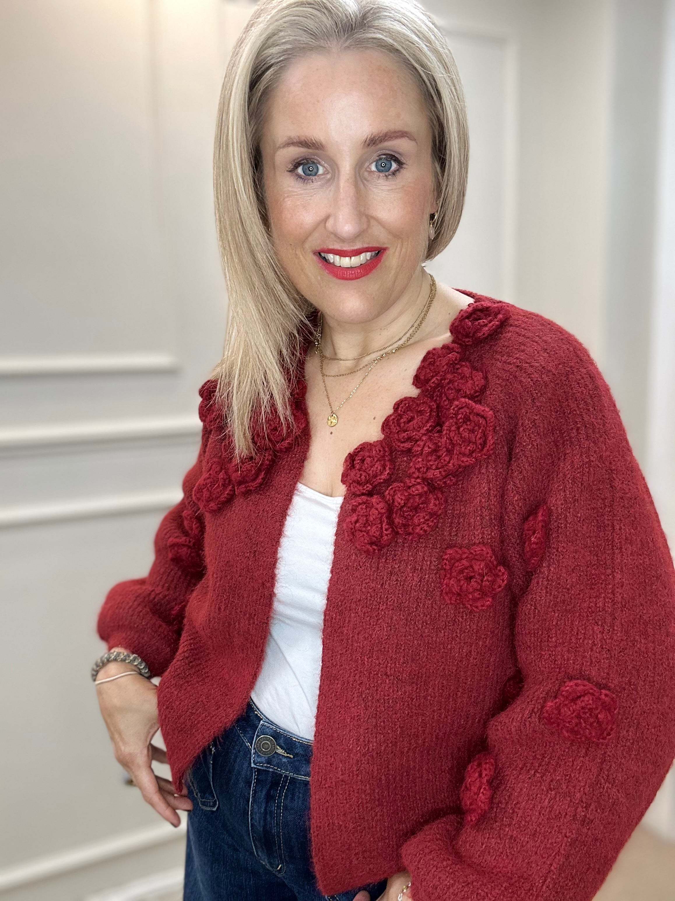 Rosie Knit  Cardigan, Burgundy image 1