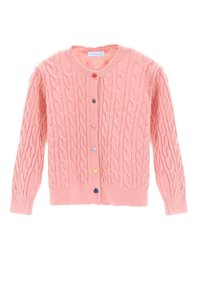Cable Knit Button Through Cardigan, Pink image 1