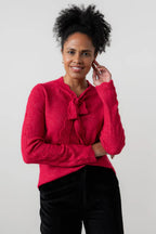 Elise Tie Neck Pointelle Jumper, Scarlet image 0