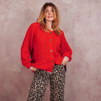 Brigit Pointelle Stitch Balloon Sleeve Cardigan, Orange image 5