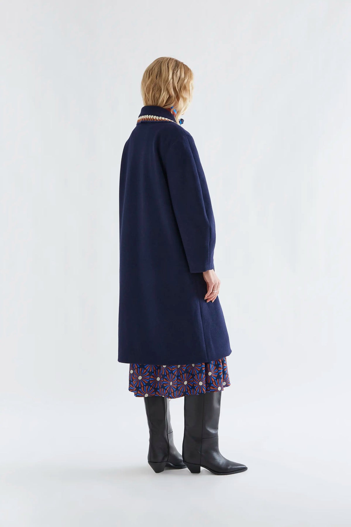 Crochet Detail Coat, Navy