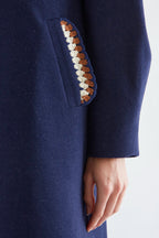 Crochet Detail Coat, Navy