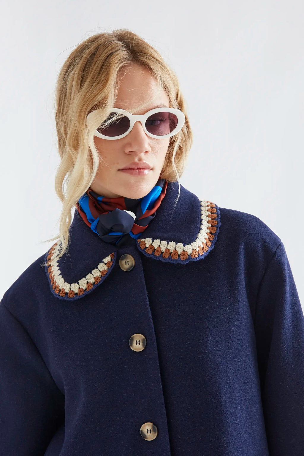 Crochet Detail Coat, Navy