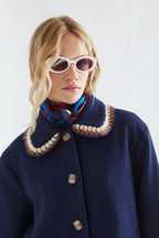 Crochet Detail Coat, Navy