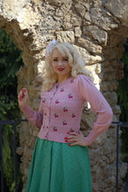 Cherry Embroidered Bell Sleeve Cardigan, Pink image 1