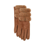 Suede & Faux Fur Gloves, Tan image 0