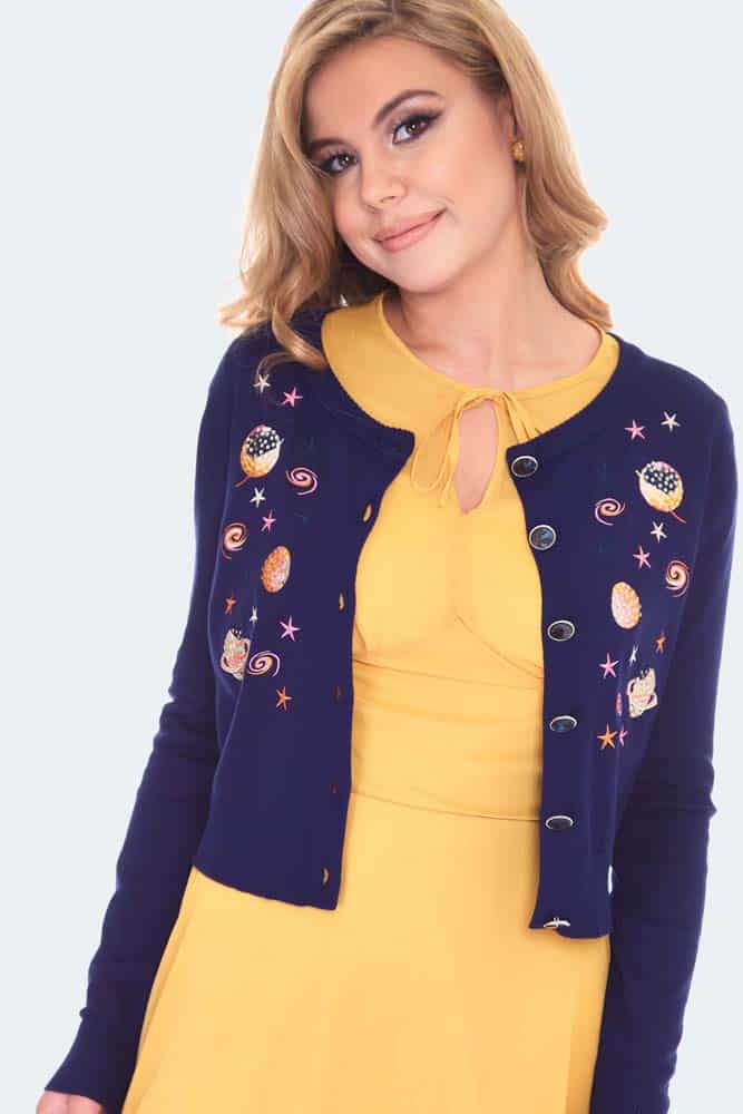 Space Chic Embroidered Cardigan, Navy image 0