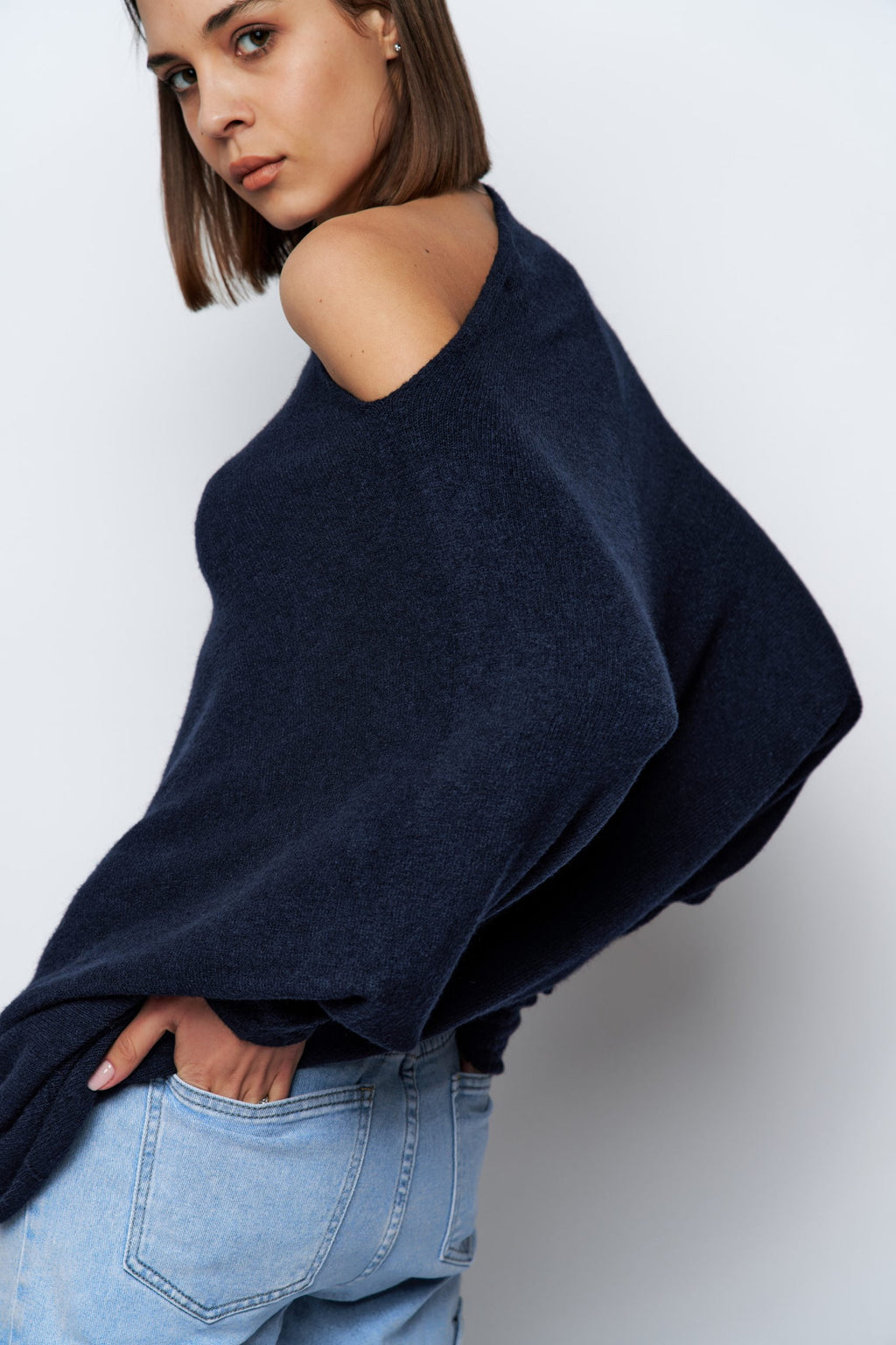 Asymmetric Knit, Navy image 1
