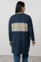 Fair Isle Longline Cardigan, Navy image 3