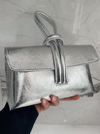 Metallic Leather Loop Bag, Silver image 2