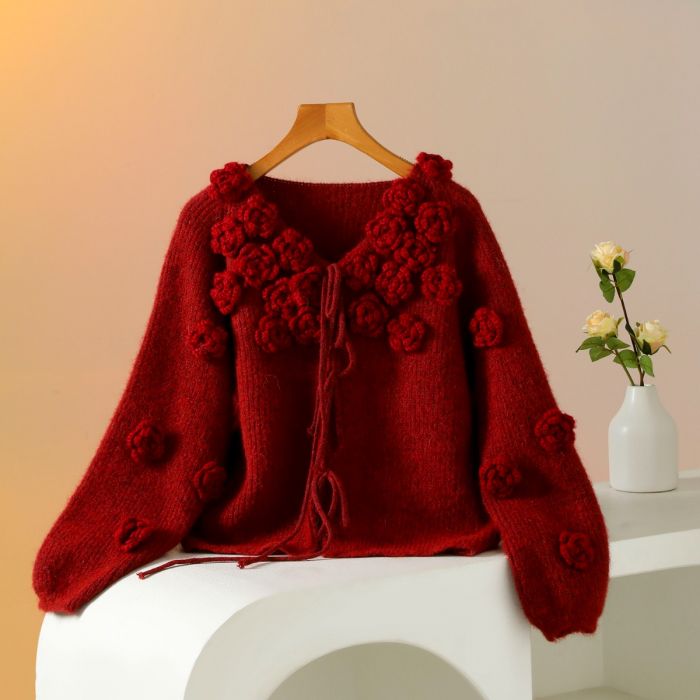 Rosie Knit  Cardigan, Burgundy image 8