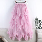 Layered Tulle Skirt with Ruffled Cascades, Pink image 0