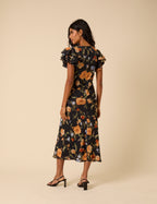Layla Midi Dress, Black Floral Print image 4