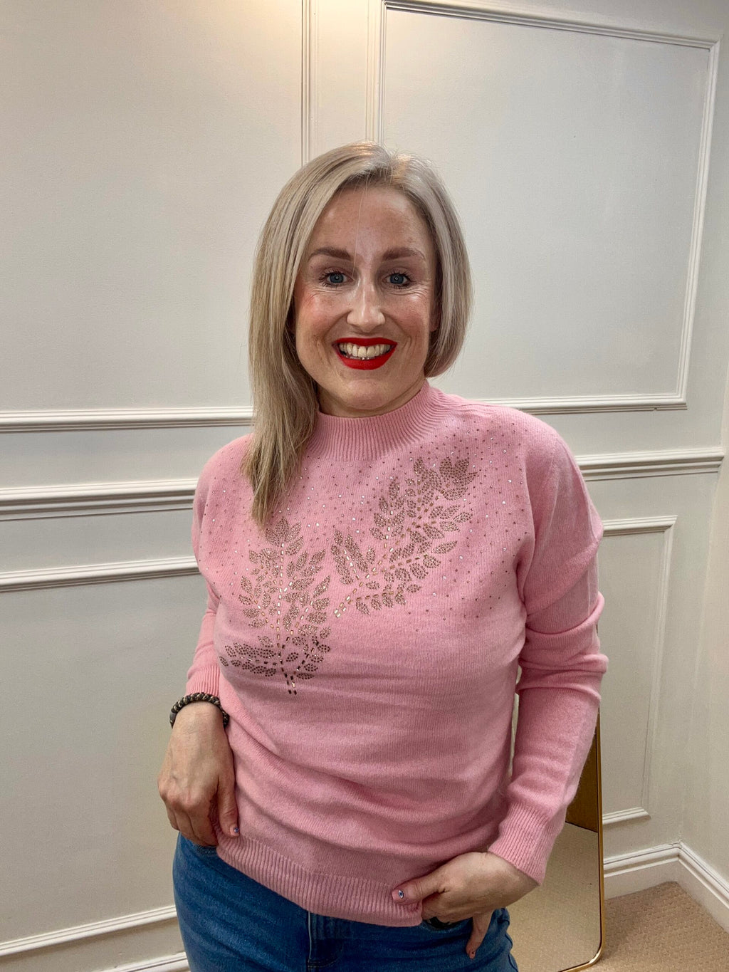 Galia Jumper, Pink with Crystal Embellishment image 0
