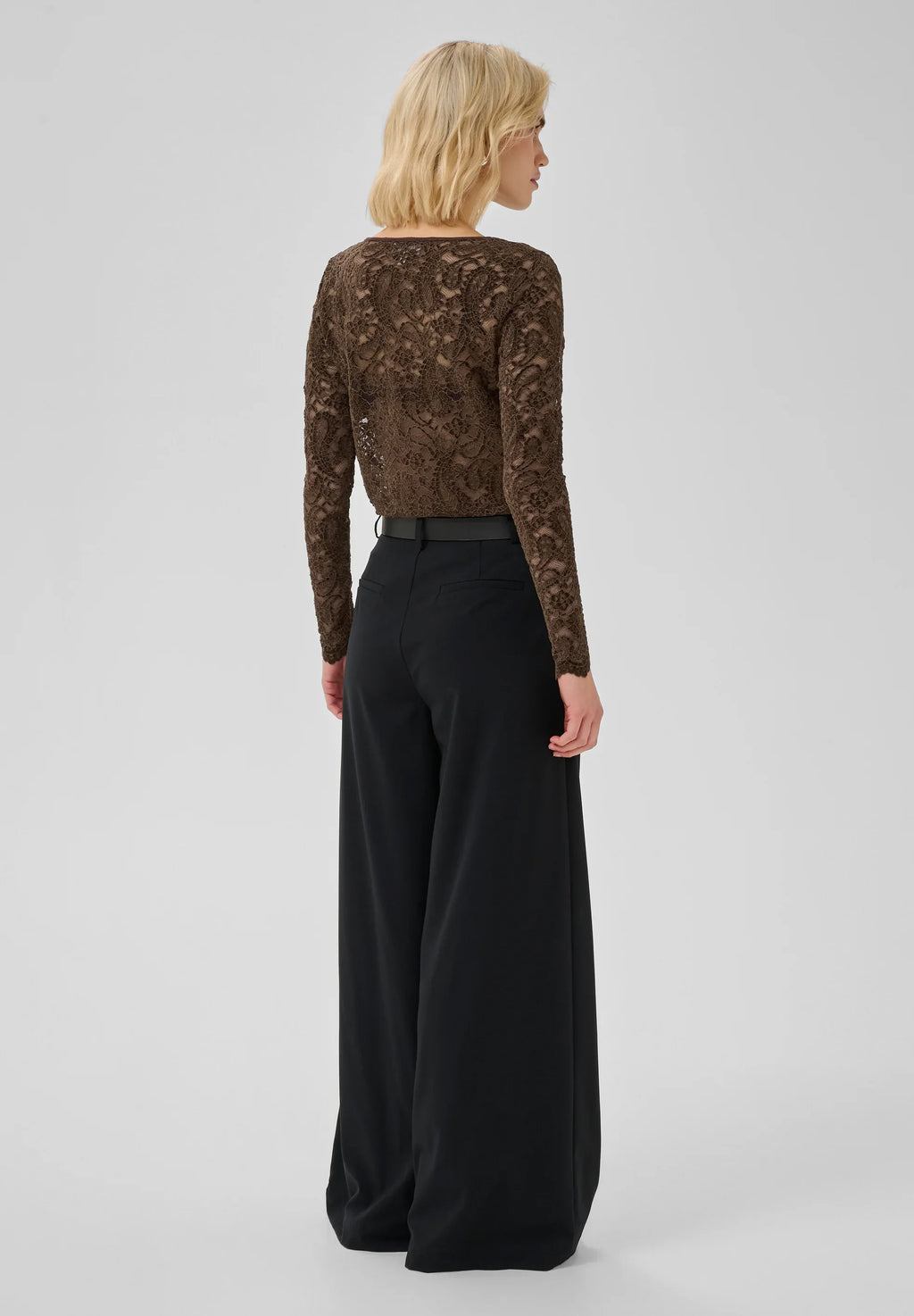 Salvi LS Lace Blouse, Dark Brown
