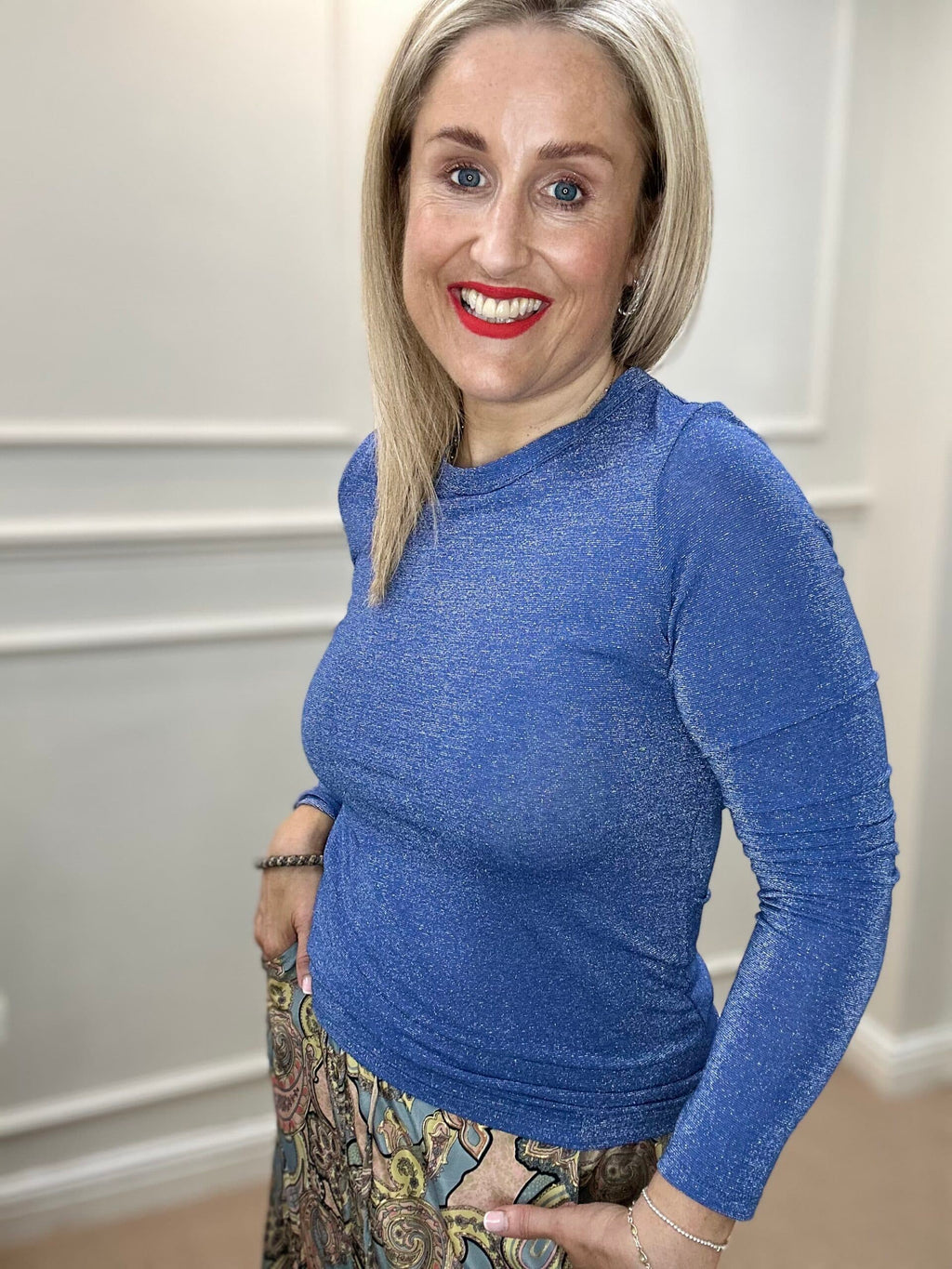 Faye Lurex Long-Sleeved Top, Sky Blue colour image 0