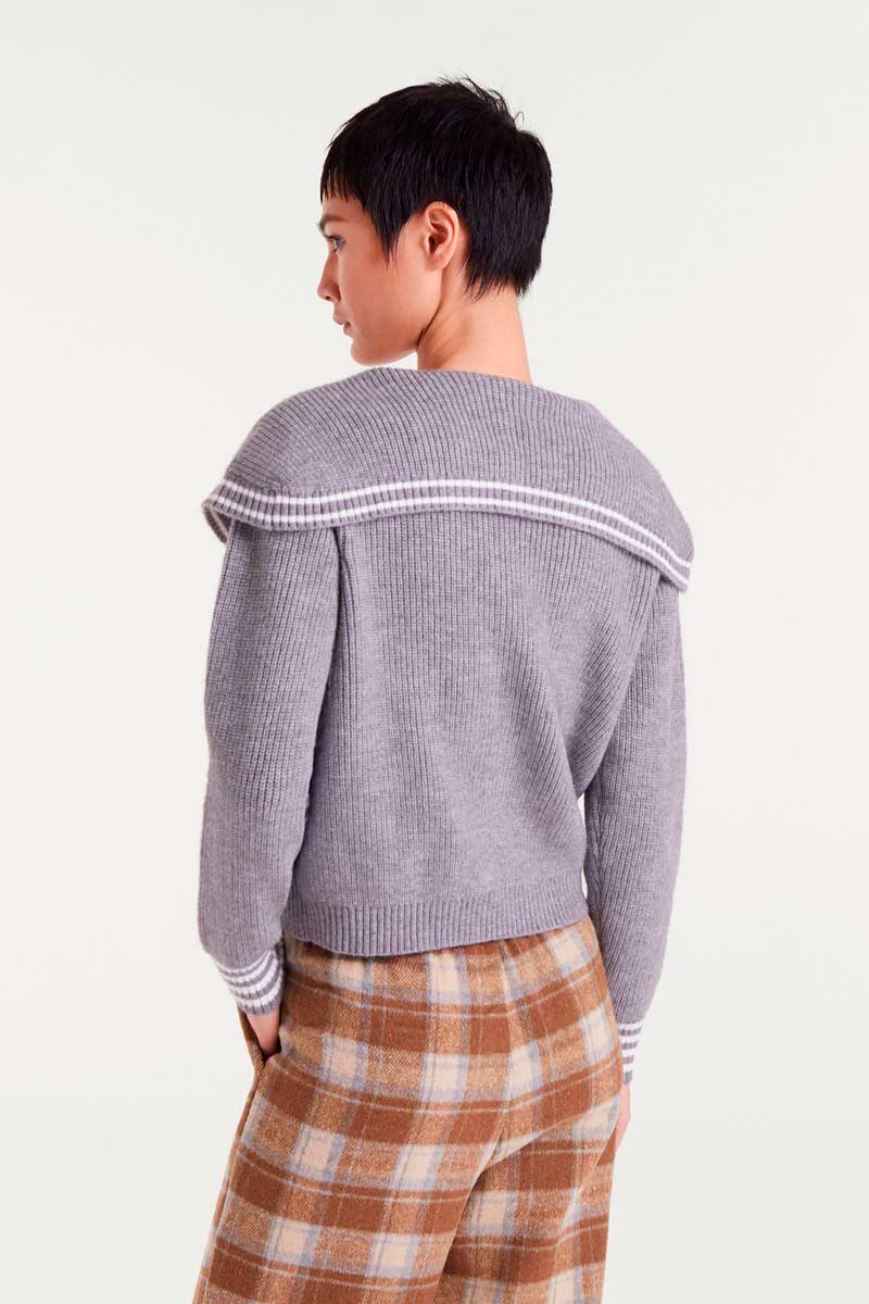 Daniela Sailor Collar Cardigan, Soft Grey image 4