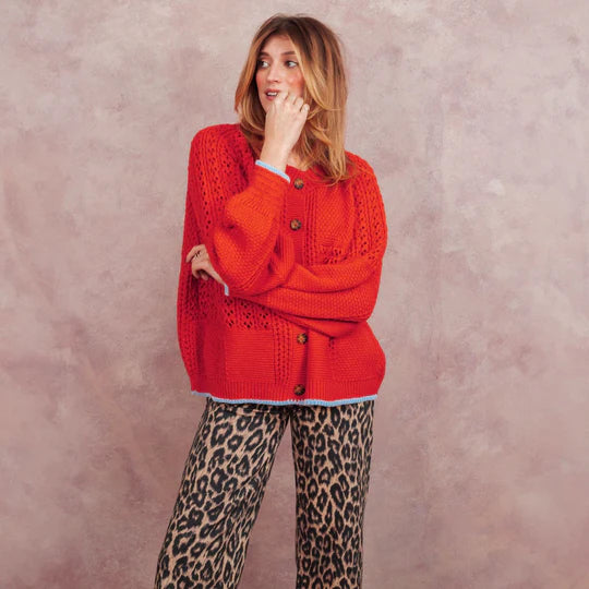 Brigit Pointelle Stitch Balloon Sleeve Cardigan, Orange image 2