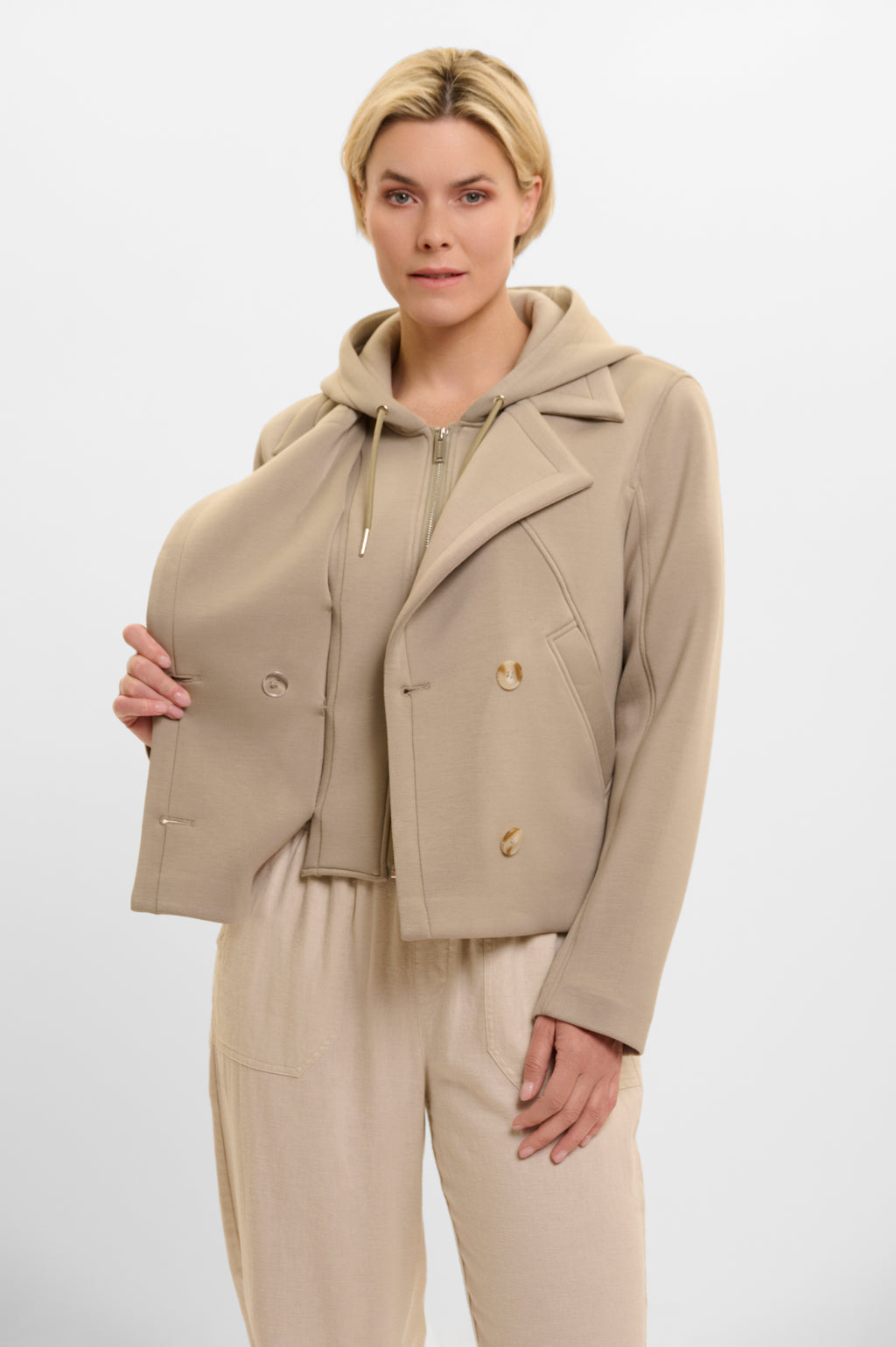 Jennifer Jacket with Detachable Hood Collar, Dusty Khaki image 1