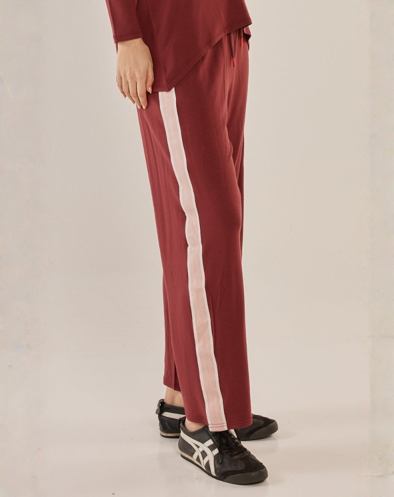 Evelyn Wide Leg Jogger, Burgundy
