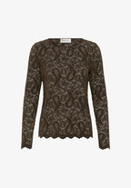Salvi LS Lace Blouse, Dark Brown