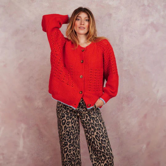 Brigit Pointelle Stitch Balloon Sleeve Cardigan, Orange image 0