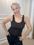 Faye Lurex Vest Top, Black Coffee colour image 0
