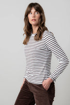 Marnie Frill Neck Striped Top, Chocolate image 2