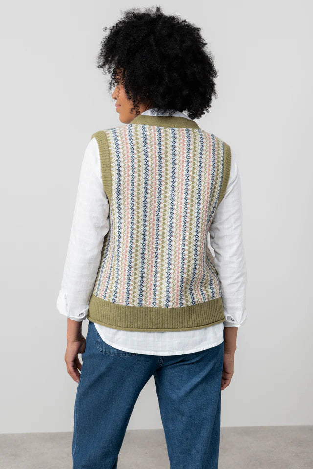 Gwyneth Fair Isle Sleeveless Cardigan, Moss image 3