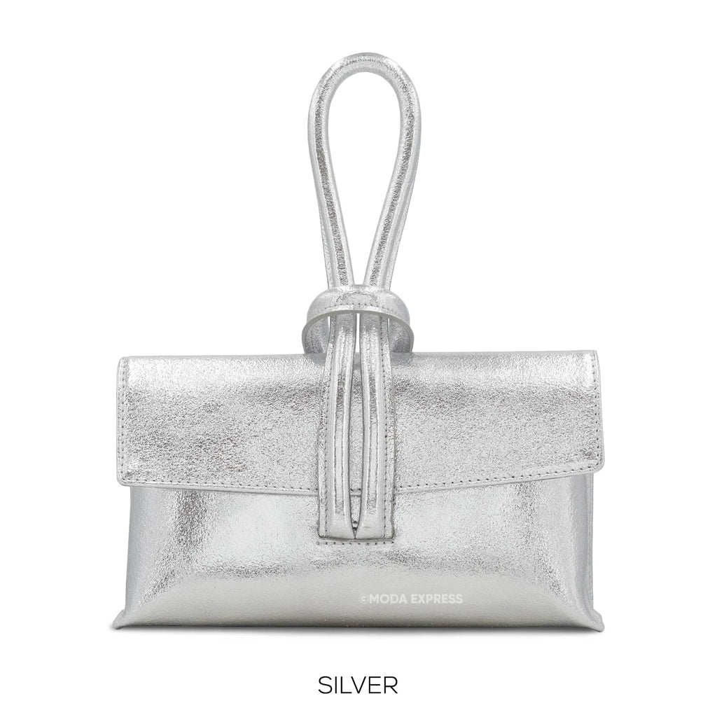 Metallic Leather Loop Bag, Silver image 3