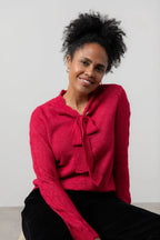 Elise Tie Neck Pointelle Jumper, Scarlet image 5