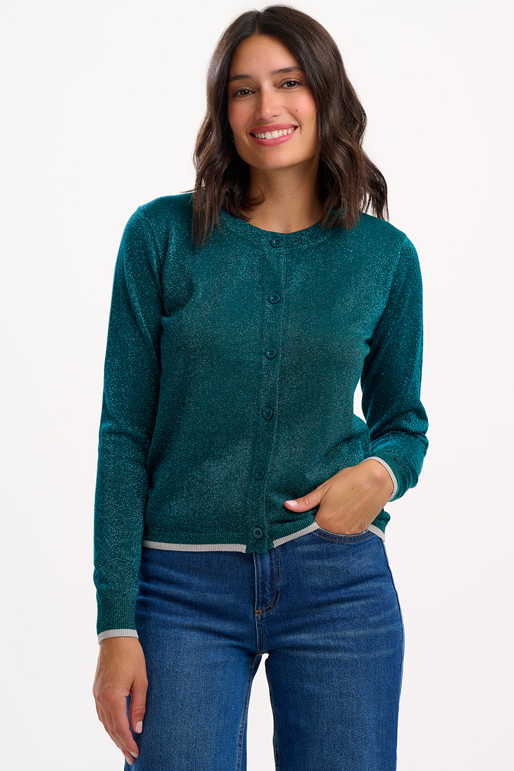 Ophilia Cardigan, Teal Sparkle image 0