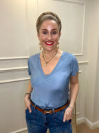 Alison Silk Front Tee Shirt, Light Blue image 0