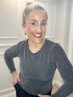 Faye Lurex Long-Sleeved Top, Steel Grey colour image 0
