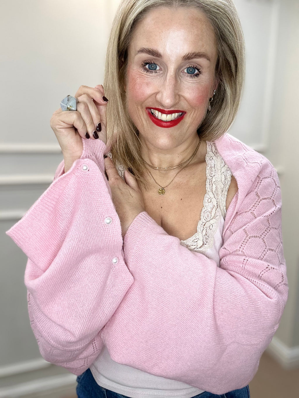 Penny Open Knit Cape, Pink image 2