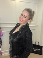 Classic Tweed Fringed Cardigan, Black image 2