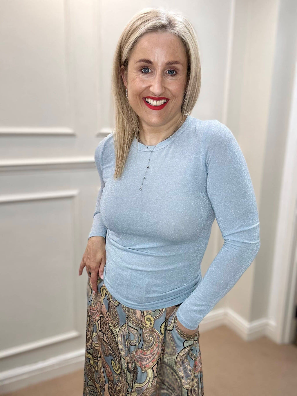 Faye Lurex Long-Sleeved Top, Ice Blue colour image 0