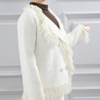 Classic Tweed Fringed Cardigan, Ivory image 4