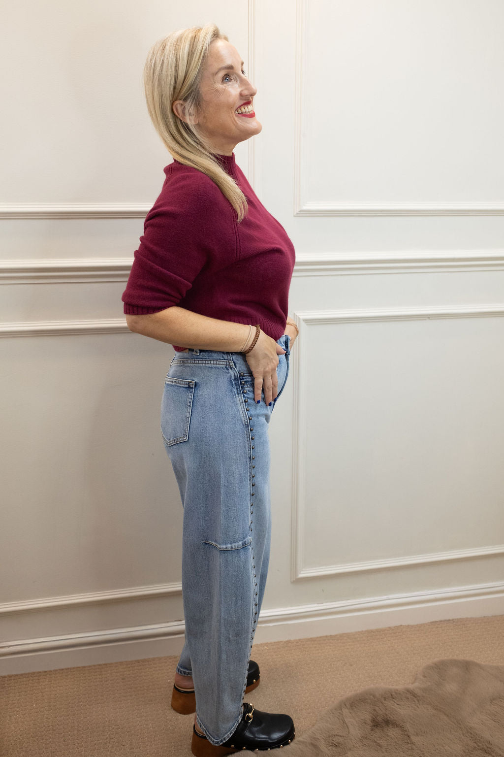 Harta Studded Crop Jeans, Light Blue Wash