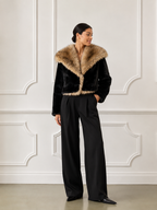 Margo Large Collar Faux Fur Jacket, Black