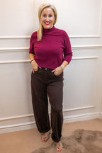 Tia Barrel Jean, Chocolate Brown