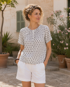 Voila Blouse, Graphic Stamp White Black