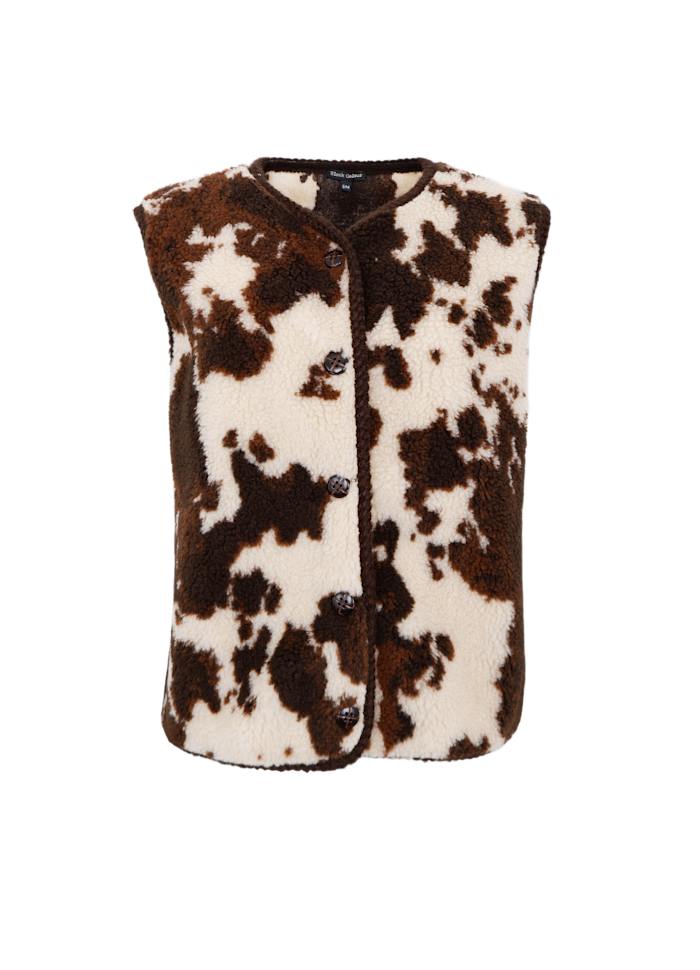 Nora Cow Print Vest, Brown/Cream