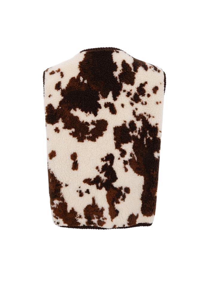 Nora Cow Print Vest, Brown/Cream
