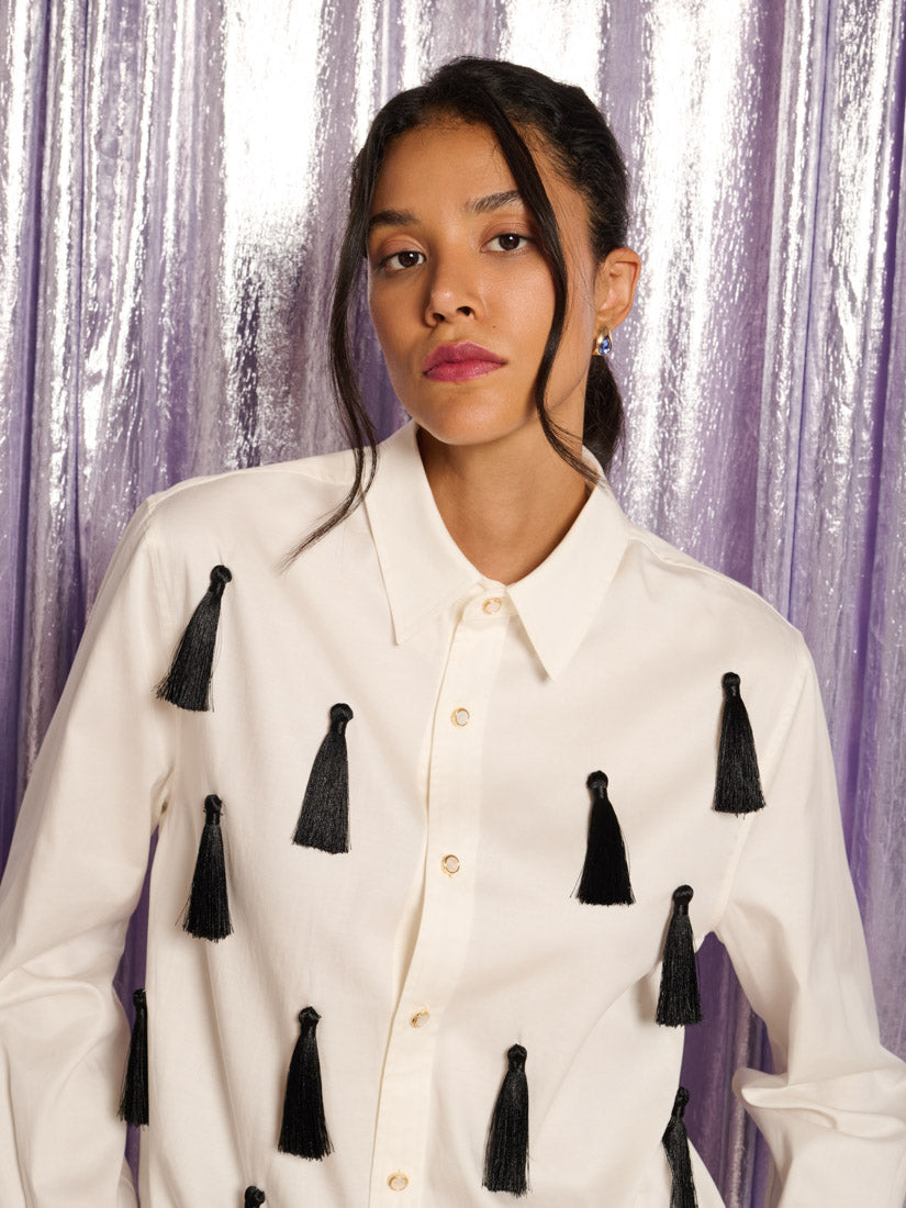 Fallon Tassel Shirt, Pearl Ivory