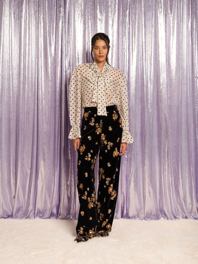 Carrington Lace Bow Shirt, Pearl Ivory