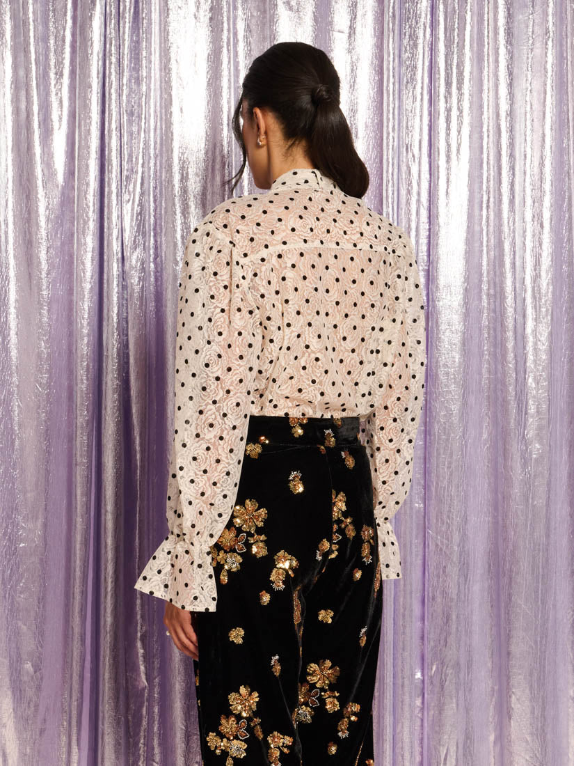 Carrington Lace Bow Shirt, Pearl Ivory
